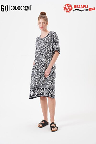 gd goldoremi 29062 Premium Γυναικείο κοντομάνικο άνετο φόρεμα με σχέδιο