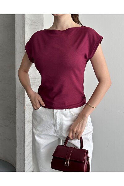 Trendingsize Modal Textured Boat Neck Women's Blouse