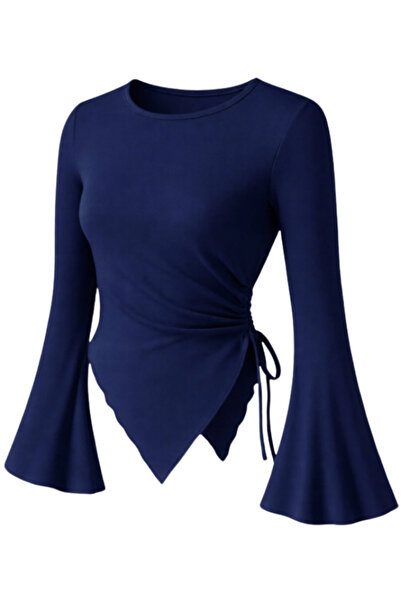 MOONBULL Γυναικεία μπλούζα με λαιμόκοψη πεταλούδα, ασύμμετρη κοπή στο κάτω μέ...