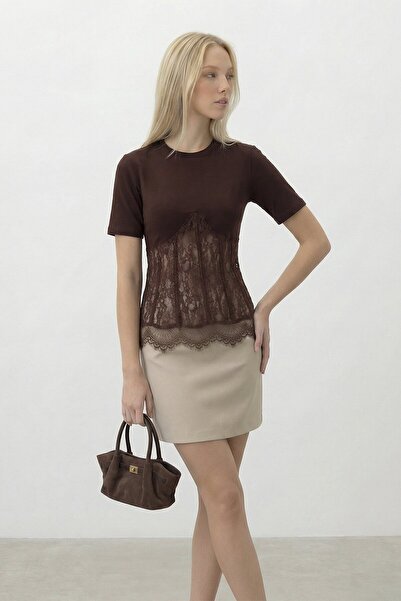 VAGGON Κοντομάνικη μπλούζα με δαντέλα με λεπτομέρειες