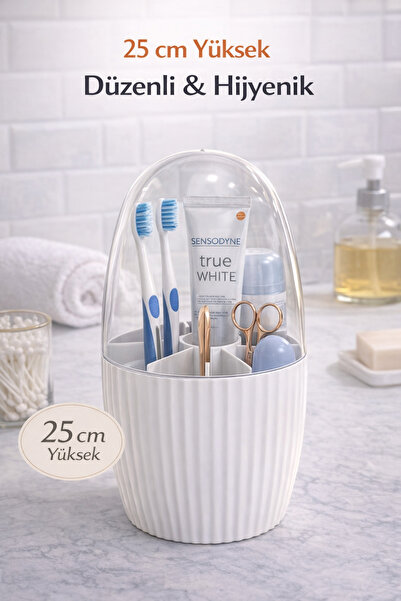 Snow Homs 7 Bölmeli Beyaz Banyo Organizeri -Diş Fırçalık - Diş Macunluk Fanus...