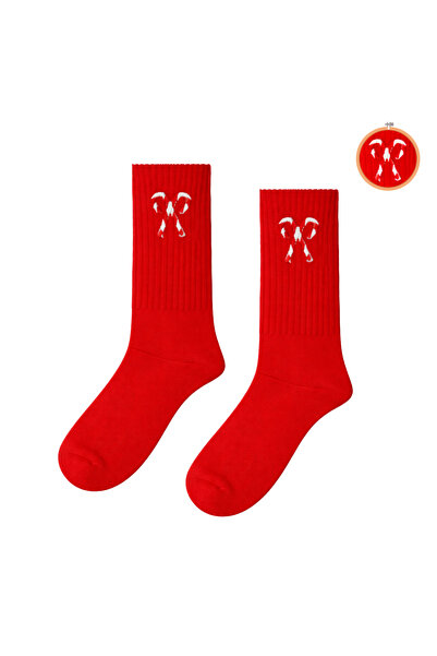 CARNAVAL SOCKS Червени чорапи с бродиран десен на захарни бастунчета