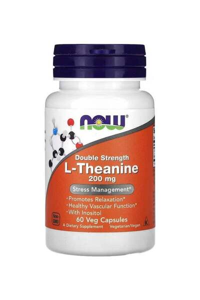Now Foods Now L-Theanine Capsules, Double Strength, 200 Mg, 60 Vegan Capsules