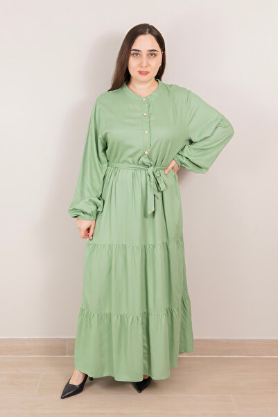 LINELLE Green Tiered Full-Length Maxi Dress