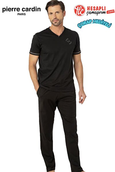 Pierre Cardin Paris Premium Ανδρική πιτζάμα με λαιμόκοψη V και τσέπες, 100% β...