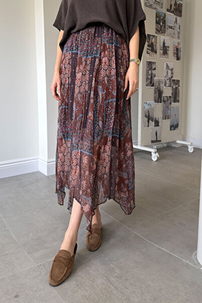 MAGARDE Φούστα σιφόν με σχέδιο σάλι και επένδυση - ΒΙΖΟΝ