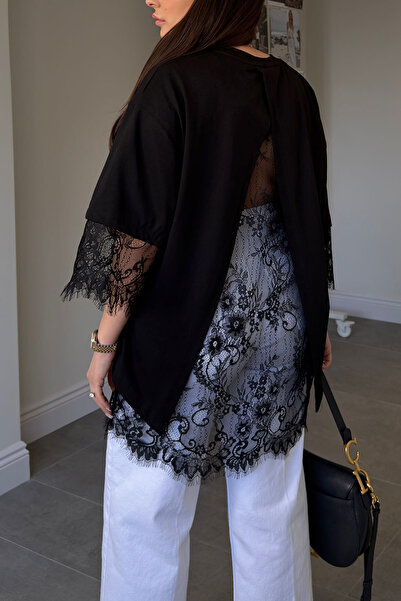 MAGARDE Μπλούζα Premium με Δαντελένια Λεπτομέρεια - ΜΑΥΡΗ