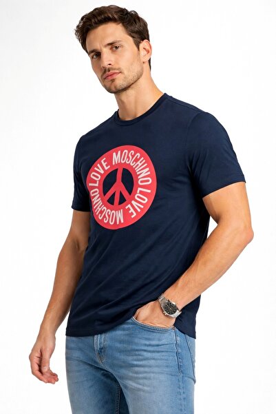 Love Moschino تي شيرت قطني مطبوع عليه Love Peace بقصة ضيقة وقابلة للتمدد