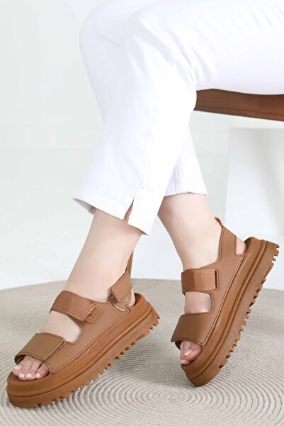 TOFİSA Γυναικεία πέδιλα Tan Velcro - 27419