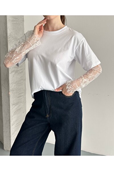 Trendingsize Lace Detailed Cotton Short Sleeve Tshirt