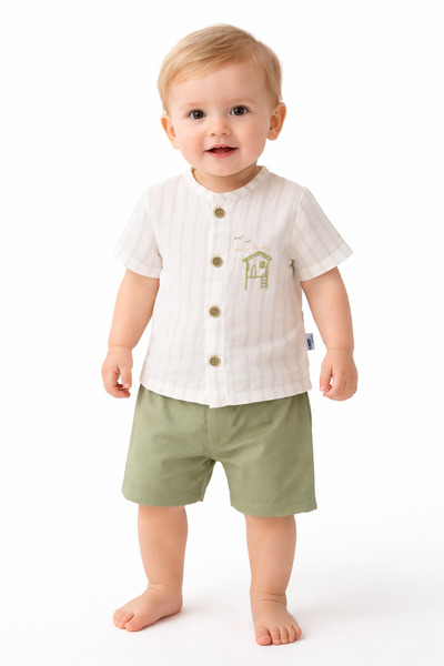 MixMax Bebe Baby Boy Striped Short Sleeve Shirt-Shorts Summer Set %100 Cotton