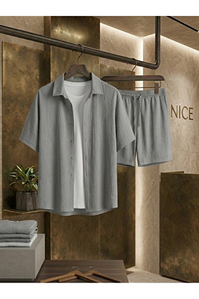 NİCE Men's Bürümcük Comfortable Fabric Summer Top and Bottom Set - Shorts and...