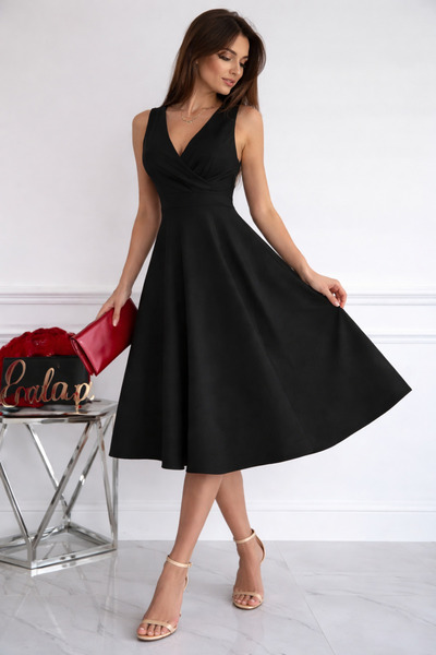 StilVibe Γυναικείο φόρεμα με λαιμόκοψη V από ύφασμα Zara Crepe, μήκους midi, ...