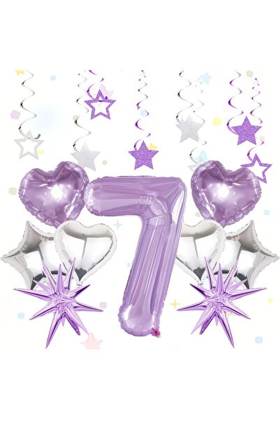 DÜVENCİ TİCARET Σετ μπαλόνια για πάρτι γενεθλίων με μωβ αριθμούς, αστερία, κα...