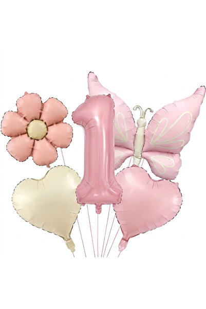 DÜVENCİ TİCARET Ροζ ματ σετ γιορτής γενεθλίων με μπαλόνια πεταλούδα και μαργα...