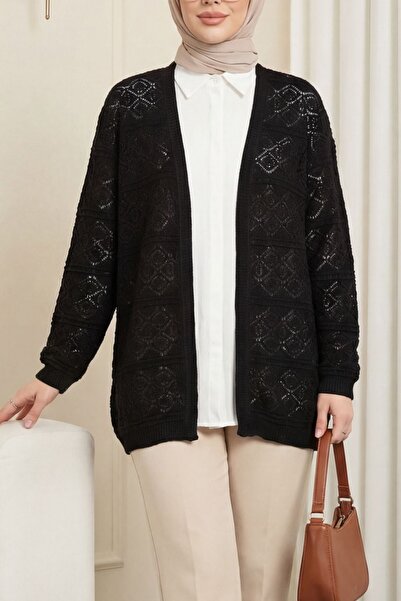 Modamorfo Ζακέτα με τετράγωνο σχέδιο και διάτρητο σχέδιο, χαλαρή εφαρμογή - μ...