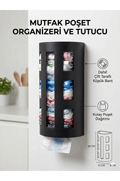 Print Zone Poşetlik Pratik Poşet Organizeri Çift Taraflı Bantlı Mutfak Düzenl...
