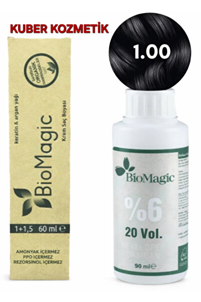 BIOMAGIC 1.00 Siyah Organik İçerikli Amonyaksız Kalıcı Saç Boyası +Oksidan