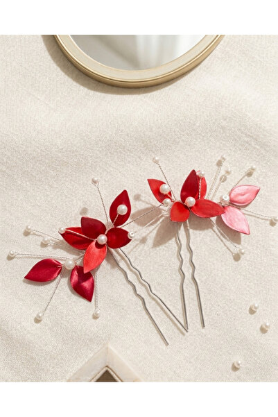 Mirnova Red Pearl Buckle-Bride Double Hairpin-Bride Hairpin-Wedding-Engagement