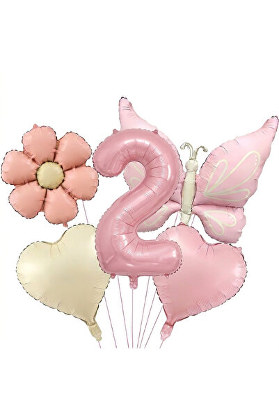 DÜVENCİ TİCARET Ροζ ματ σετ γιορτής γενεθλίων με μπαλόνια πεταλούδα και μαργα...