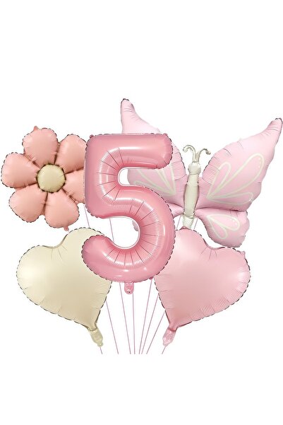DÜVENCİ TİCARET Ροζ ματ σετ γιορτής γενεθλίων με μπαλόνια πεταλούδα και μαργα...