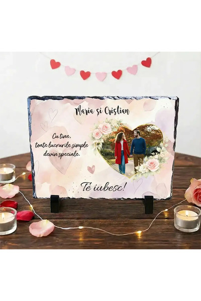 peGiftuiala Placă Ardezie Personalizată cu Poză și Mesaj – Cadou Romantic