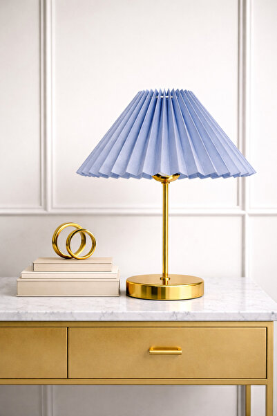 EvLight Liora Metal Gold Legged Pleated Anthracite Bedside Table Lampshade