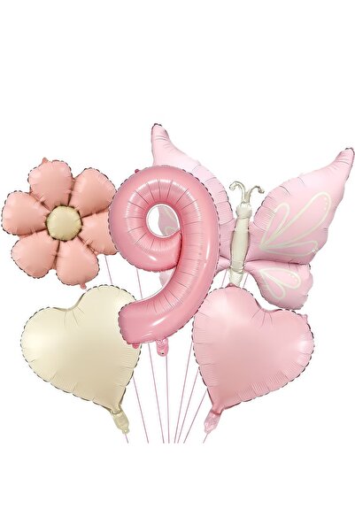 DÜVENCİ TİCARET Ροζ ματ σετ γιορτής γενεθλίων με μπαλόνια πεταλούδα και μαργα...