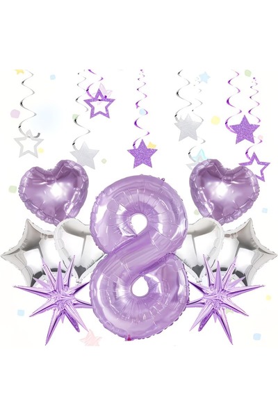 DÜVENCİ TİCARET Σετ μπαλόνια για πάρτι γενεθλίων με μωβ αριθμούς, αστερία, κα...