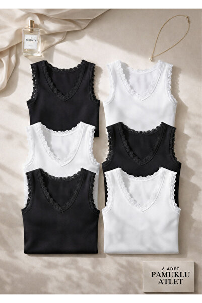 Loule Women's 6-Piece Cotton Lace Detailed Daily Athlete Set - Soft & Breatha...