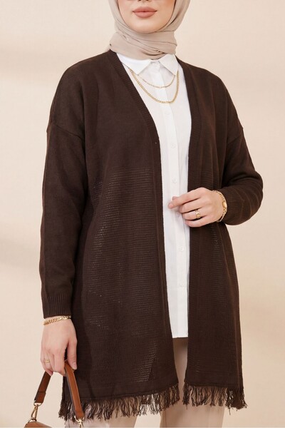 Modamorfo Tasseled Mesh Cardigan -K. Coffee