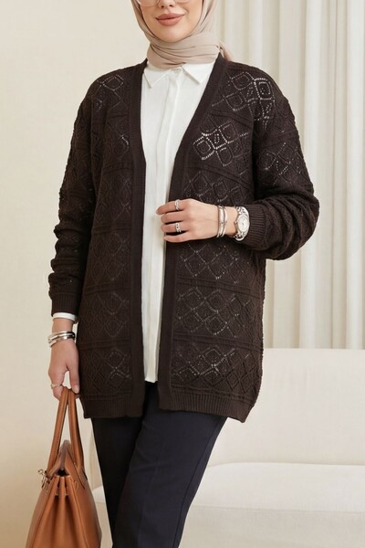 Modamorfo Ζακέτα με τετράγωνο σχέδιο και διάτρητο σχέδιο, χαλαρή εφαρμογή -k....