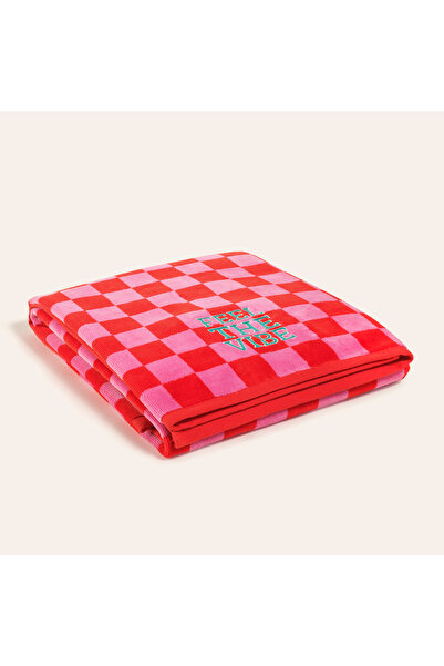 Zsa Zsa Zsu Tabea Nakışlı Damalı Kadife Pamuk Banyo Havlusu 90x150 Cm Pembe -...