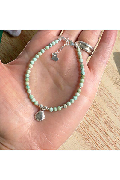 Ezera Κομψό γυναικείο βραχιόλι Marina, περουβιανό τυρκουάζ, με μενταγιόν κοχύ...