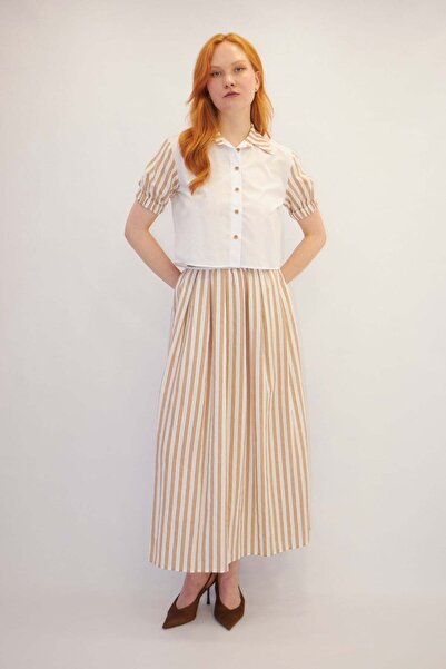 ONNO PRIVE Line Detailed Skirt Suit Beige