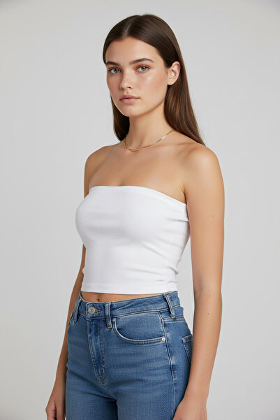 Anetos Γυναικείο λευκό στράπλες κοντό μπουστάκι με κορδόνια