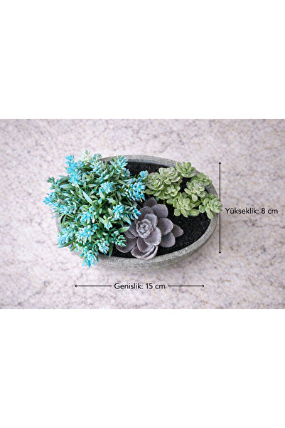 aymumi home Yapay Sukulent Aranjman Kase Saksılı 15x8 cm Dekoratif Bitki – Modern Masa Üstü Çiçek