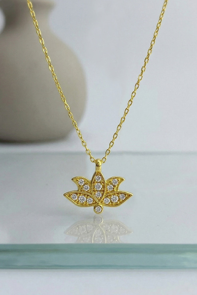 VAOOV 925 Ayar Gümüş Üzeri Altın Kaplama Minimal Lotus Çiçeği Kolye