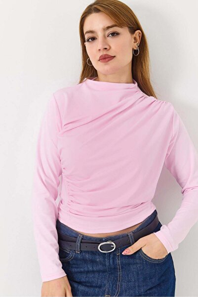 Raneel Kazançlı Alışveriş Women's Gathered Side Blouse Pink