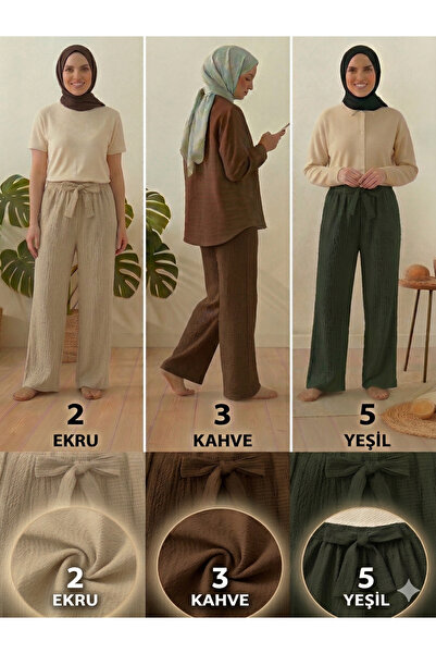 MODA YILDIZ Set de pantaloni largi, elastici, cu picior larg, din 3 piese, ec...