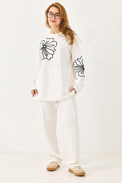 Raneel Kazançlı Alışveriş Women's Crew Neck Embroidered Oversize Tracksuit Se...