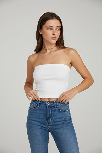 THEWERT Bustieră albă, fără bretele, cu șnur, pentru femei