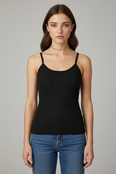 THEWERT Γυναικείο εύκαμπτο ύφασμα με λεπτές τιράντες και ραβδώσεις, βασικό μα...