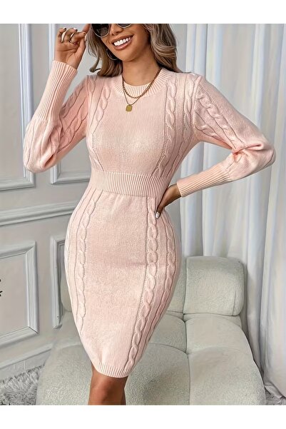 Iuliashop Rochie scurtă tricotată roz Melania - L