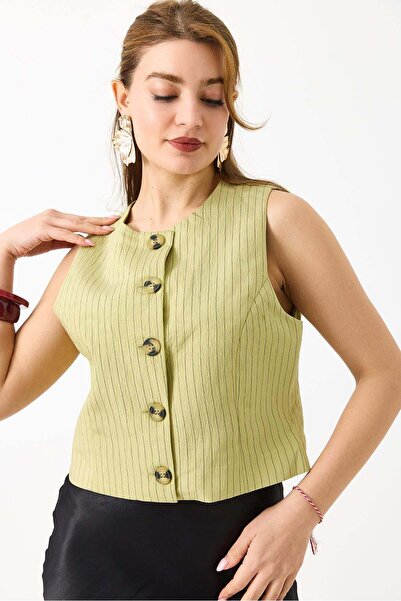Raneel Kazançlı Alışveriş Women's striped sleeveless crop vest - green