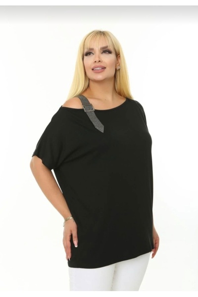 LAVRE Γυναικεία μπλούζα με λεπτομέρεια από πέτρα στον ώμο, σε μεγάλο μέγεθος,...