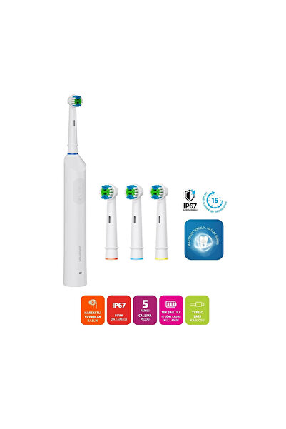 Polosmart PSC82 Şarjlı 5 Modlu Suya Dayanıklı Diş Fırçası Beyaz