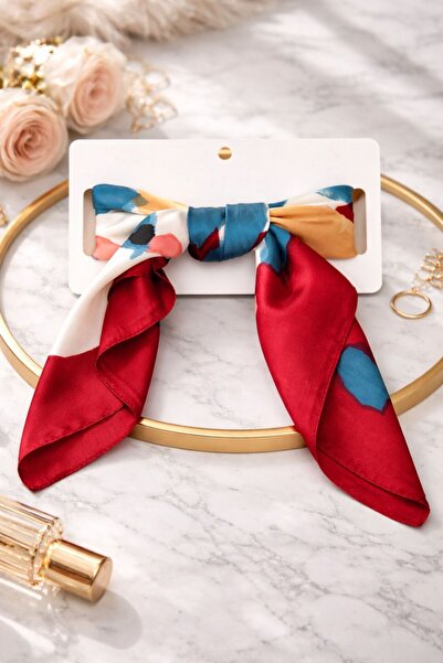 Accessories Hei Abstract Patterned Red Silk Look Casual Women's Accessory Sca...