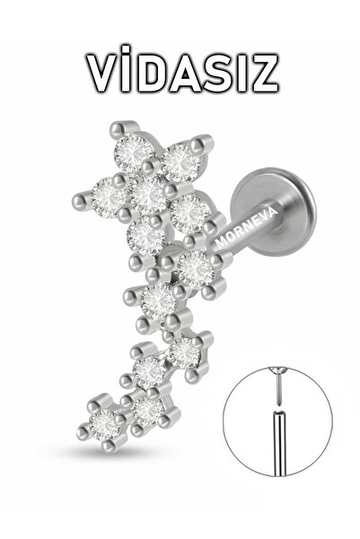 MORNEVA Vidasız Çelik Barlı Çiçekler Kıkırdak Kulak Helix Conch Piercingi (1 ...