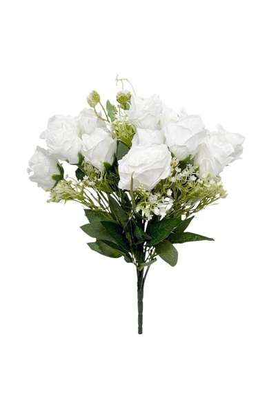 AFO Μπουκέτο με 18 Τεχνητά Κλασικά Τριαντάφυλλα με Λευκά Μπουμπούκια